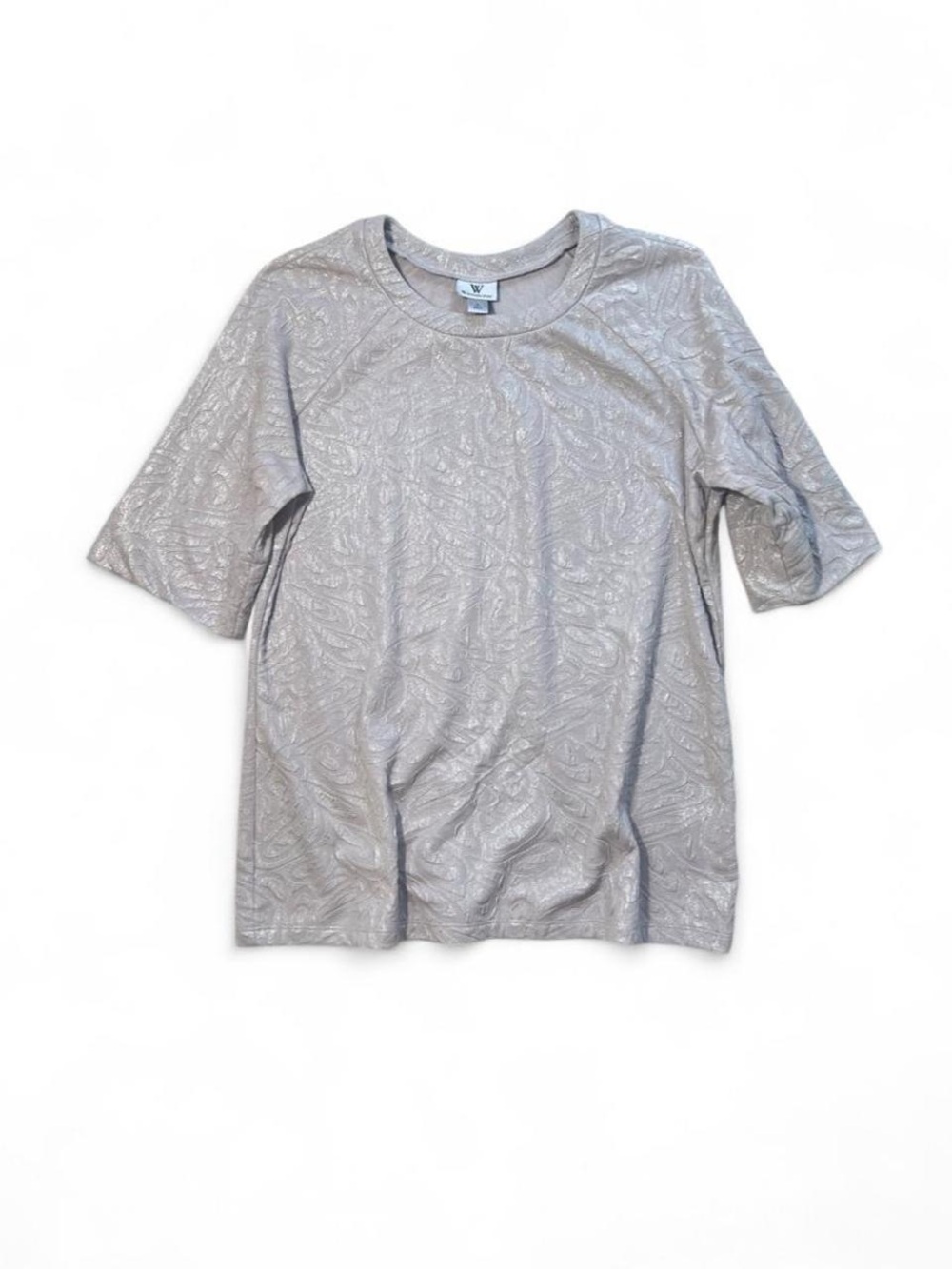 Worthington Light Gray Short Sleeve Tee with Subtle Paisley Texture